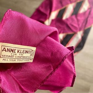 Vintage Anne Klein Striped Silk Scarf with Magenta Border
